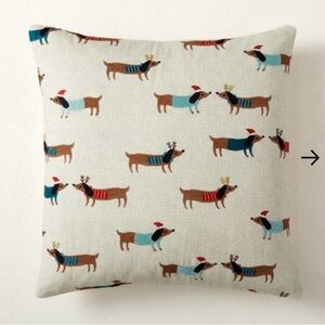 NEW West Elm Meri Meri Winter Dachshund Pillow Cover 20” Square- set of 2